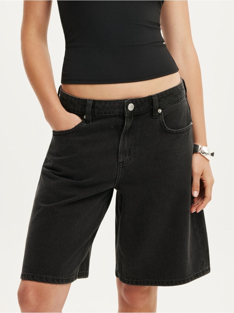 Cotton On Black baggy denim boy boyfriend shorts Leo black